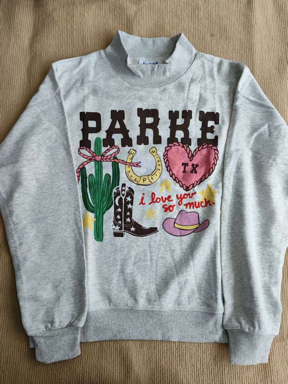 🤠Size L/XL PARKE TX Western Graphic Mock Neck Sweatshirt